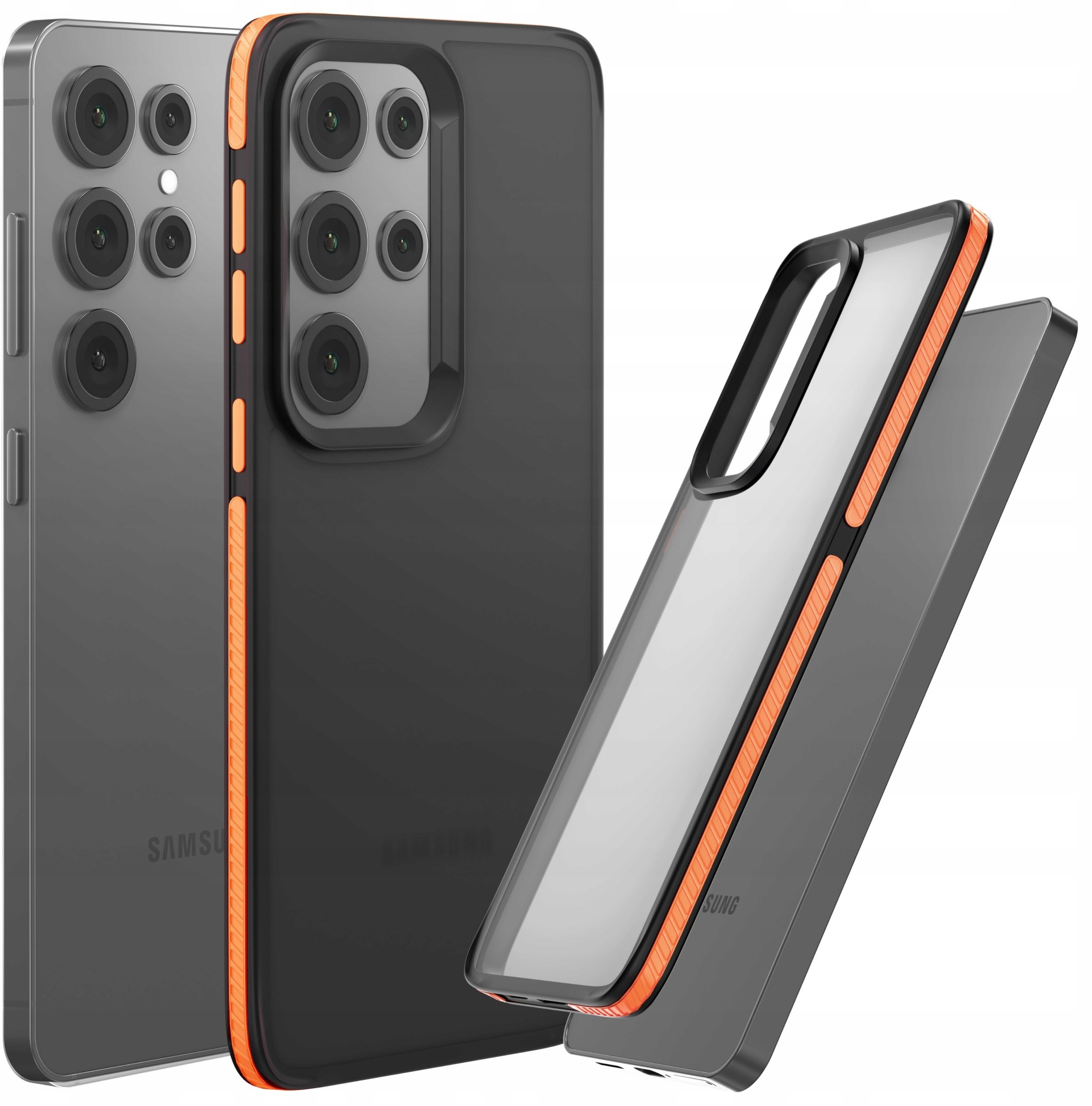 Etui Do Samsung Galaxy S25 Ultra (Matowe, Pomarańczowa Ramka, Bumper, Case)