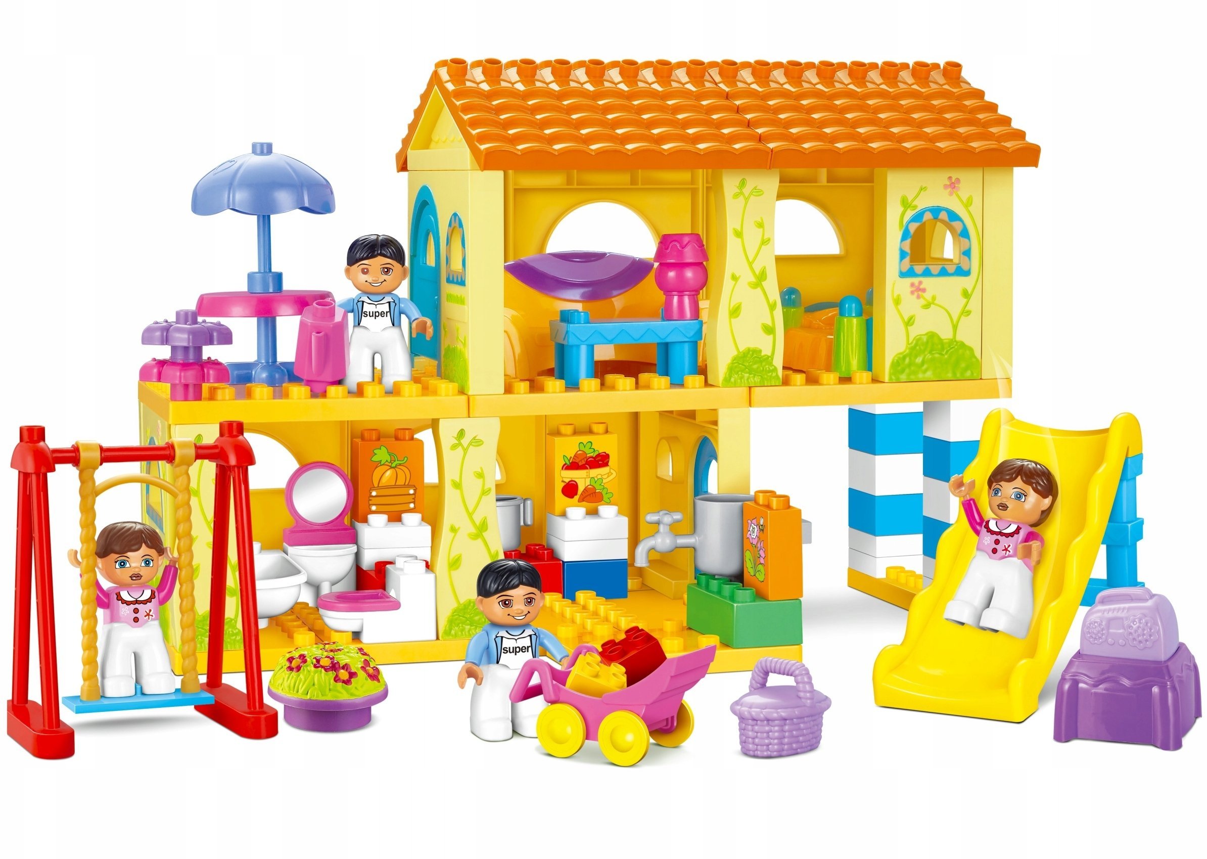 Bounn Klocki konstrukcyjne żółty domek z huśtawką 102 elementy