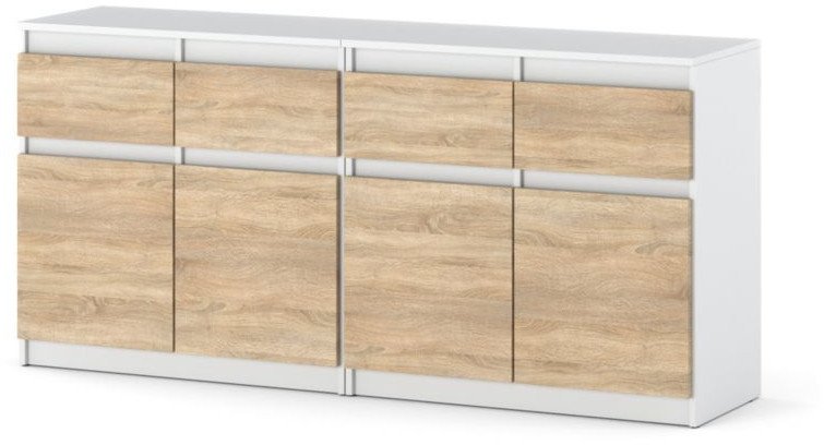 Komoda Do Salonu 160cm Biały Dąb Sonoma Duża Szafka 4 Szuflady Nowoczesna