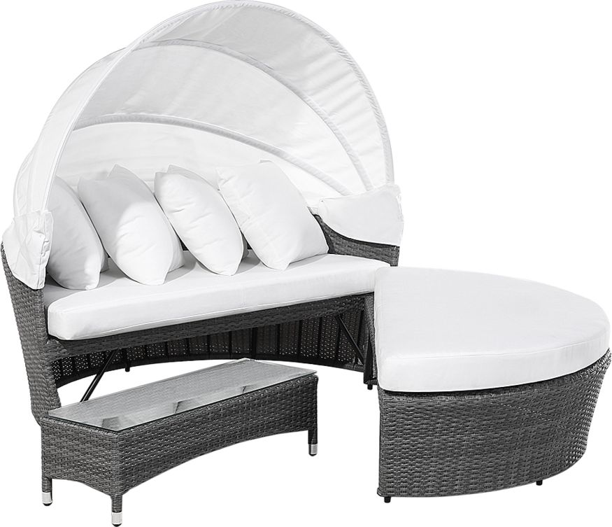 Beliani Kosz ogrodowy rattanowy z pufem szaro-biały SYLT LUX