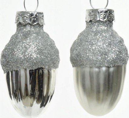 Kaemingk Bombki choinkowe świąteczne srebrne żołądź 12 szt.