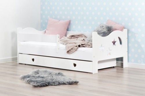 Lelu Design Łóżko 140x80cm Mr Moth z szufladą serduszka kolor biały