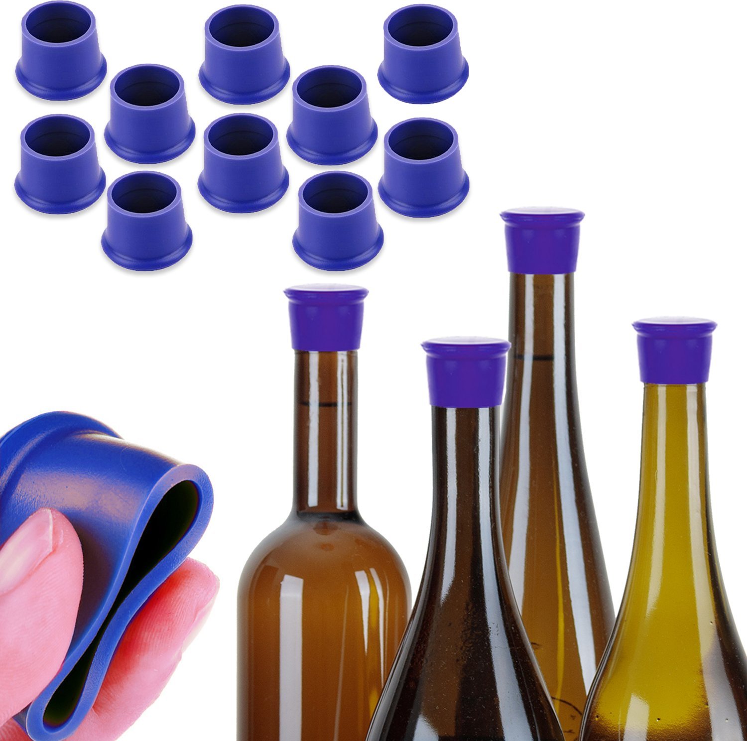 Heckermann Zestaw 10 x Zatyczka silikonowa korek do butelek NIEBIESKA