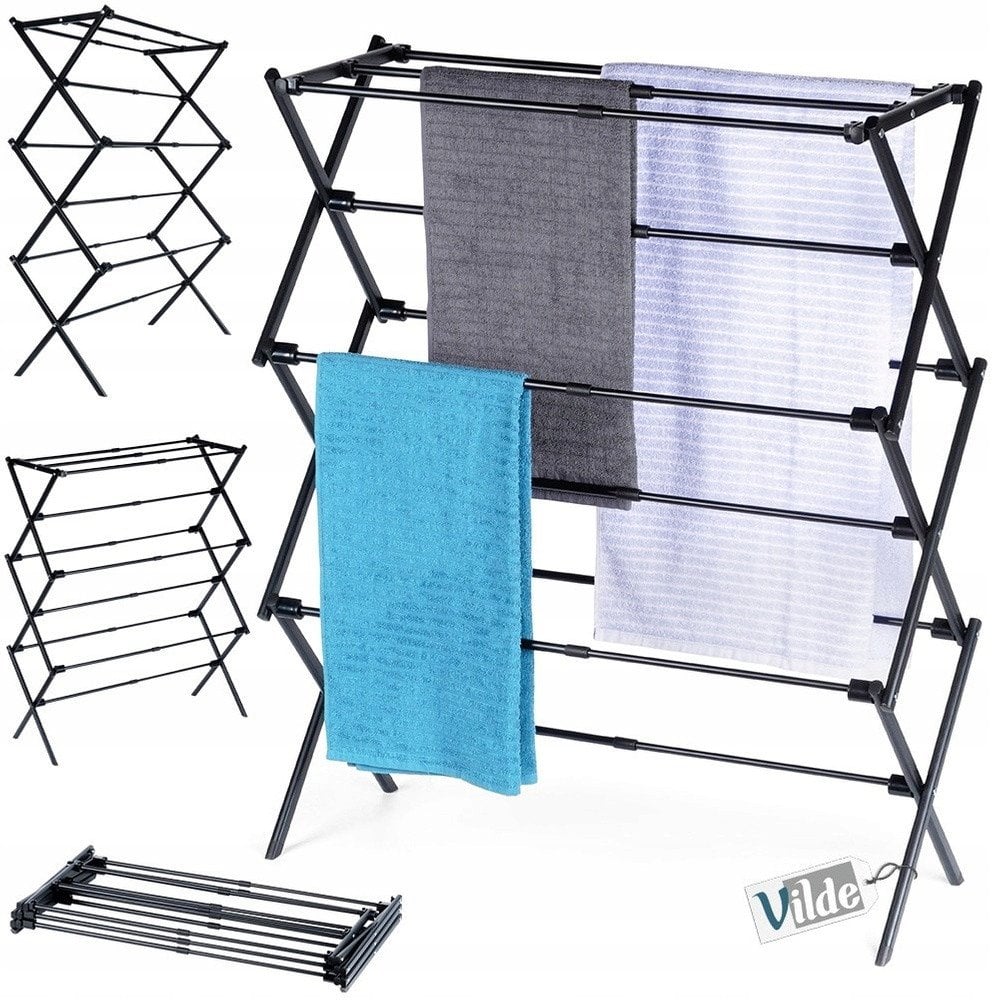 Suszarka na Pranie Ubrania Metalowa Czarna Pionowa Solidna ORION 47-78x94cm