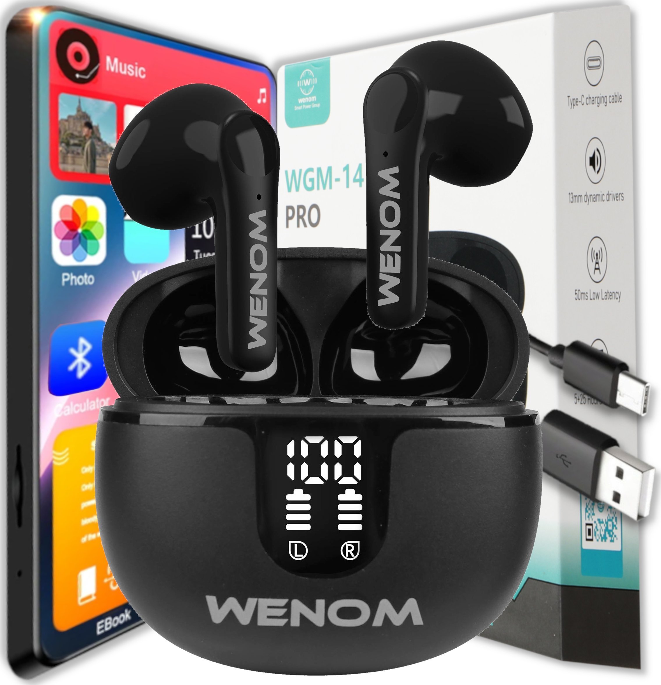 Słuchawki Wenom WGM 14 PRO czarne