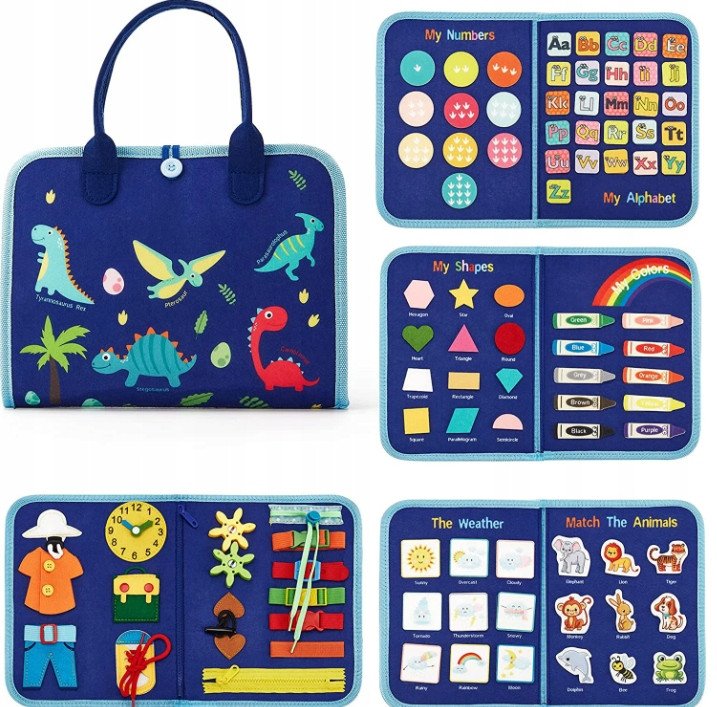 KREATYWNA FILCOWA KSIĄŻECZKA MONTESSORI EDUKACYJNA 8w1 ZABAWA PRZEZ NAUKĘ