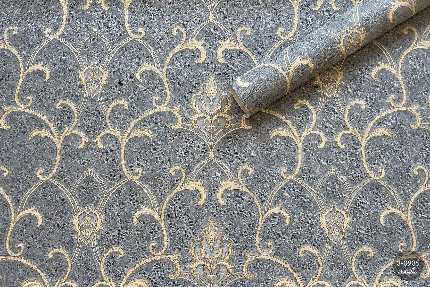 MallDeco TAPETA WINYLOWA IRENE DECOR, SZARO-NIEBIESKA