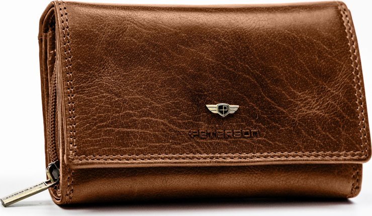 Peterson PETERSON skórzany portfel damski PTN-218-BMVT brąz RFID PTN-218-BMVT