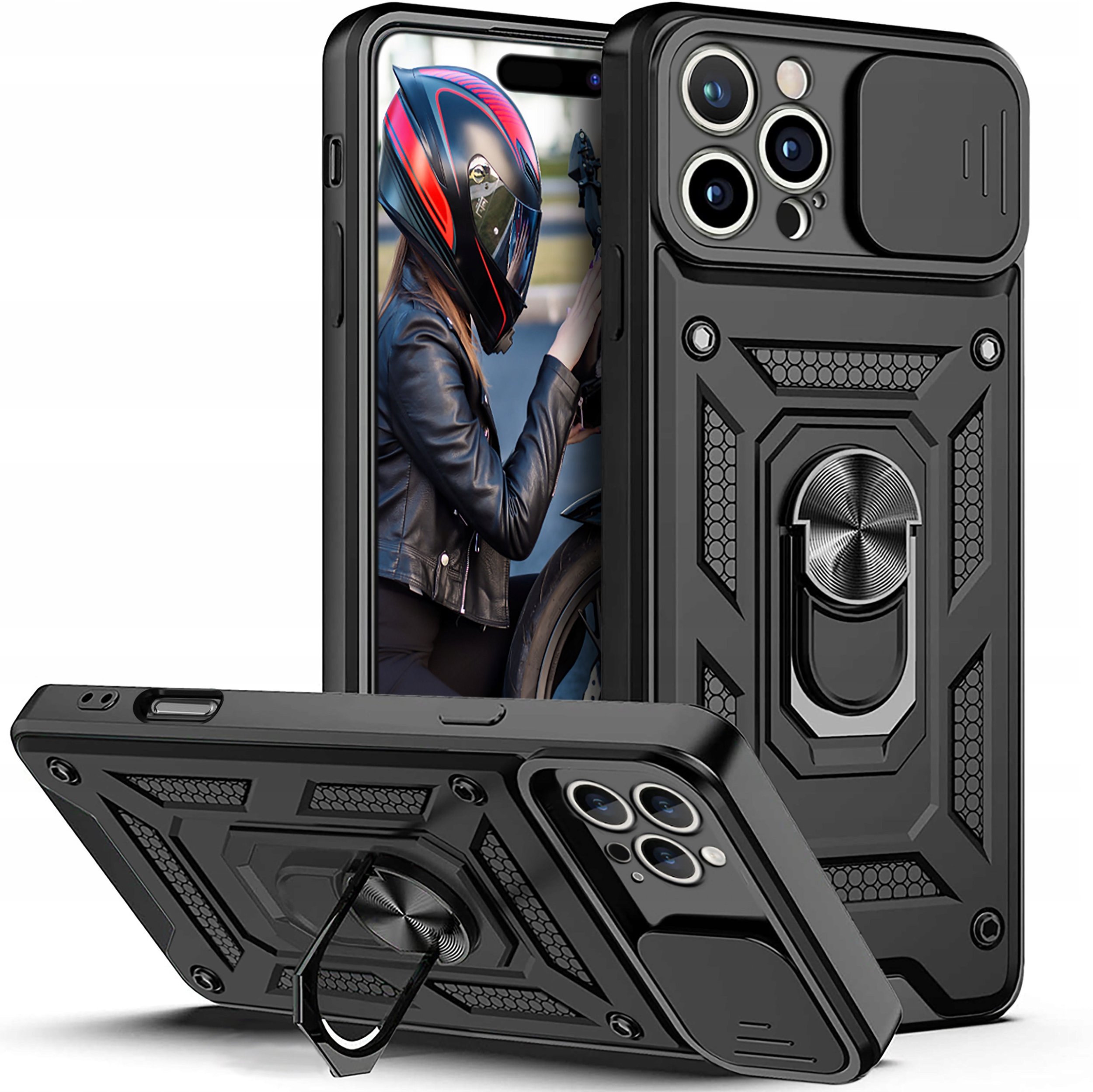 Etui do iPhone 16 Pro Max PANCERNE SLIDE RING WZMACNIANE + SZKŁO 9H