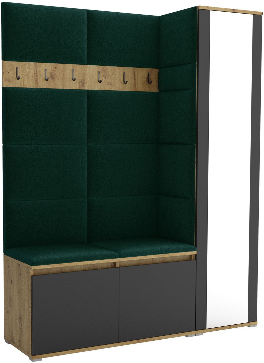 Tapicerowana garderoba Noris VII z lustrem - kolor artisan z czarnym frontem + tkanina Trinity 28