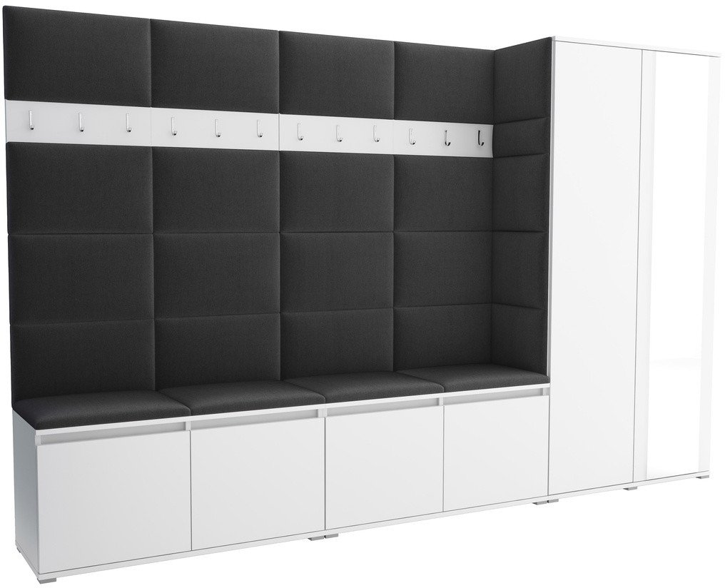 Tapicerowana garderoba Noris V z lustrem - kolor biały + tkanina Trinity 15