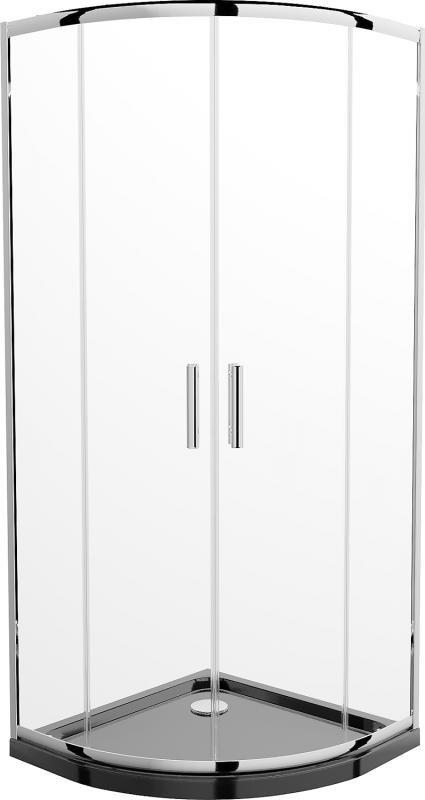 Mexen Mexen Rio kabina prysznicowa półokrągła 90 x 90 cm, transparent, chrom + brodzik Flat, czarny - 863-090-090-01-00-4170