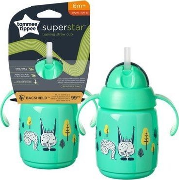 Tommee Tippee 478306 KUBEK SUPERSTAR ZE SŁOMKĄ 300ML 6+ ZIELONY