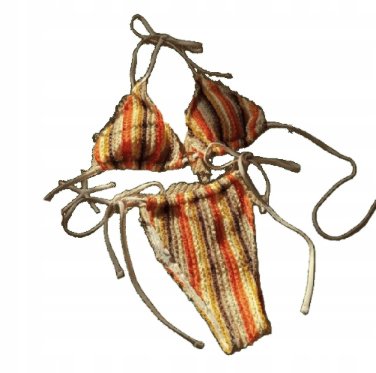 Dwuczęściowy dzianinowy strój kąpielowy z wiązaniami w paski beżowy M