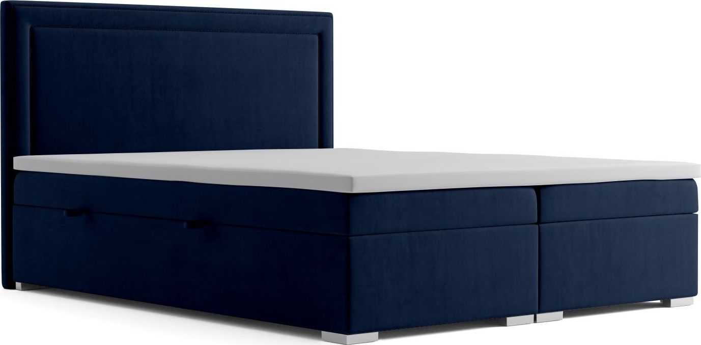 LAVERTO Łóżko kontynentalne NESS 140x200 granatowe velvet z pojemnikiem