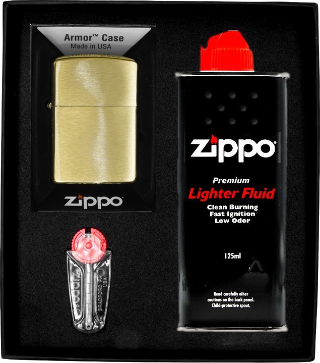 Zestaw ZIPPO Zapalniczka BRASS BRUSHED ARMOR HEAVY Prezentowy No1