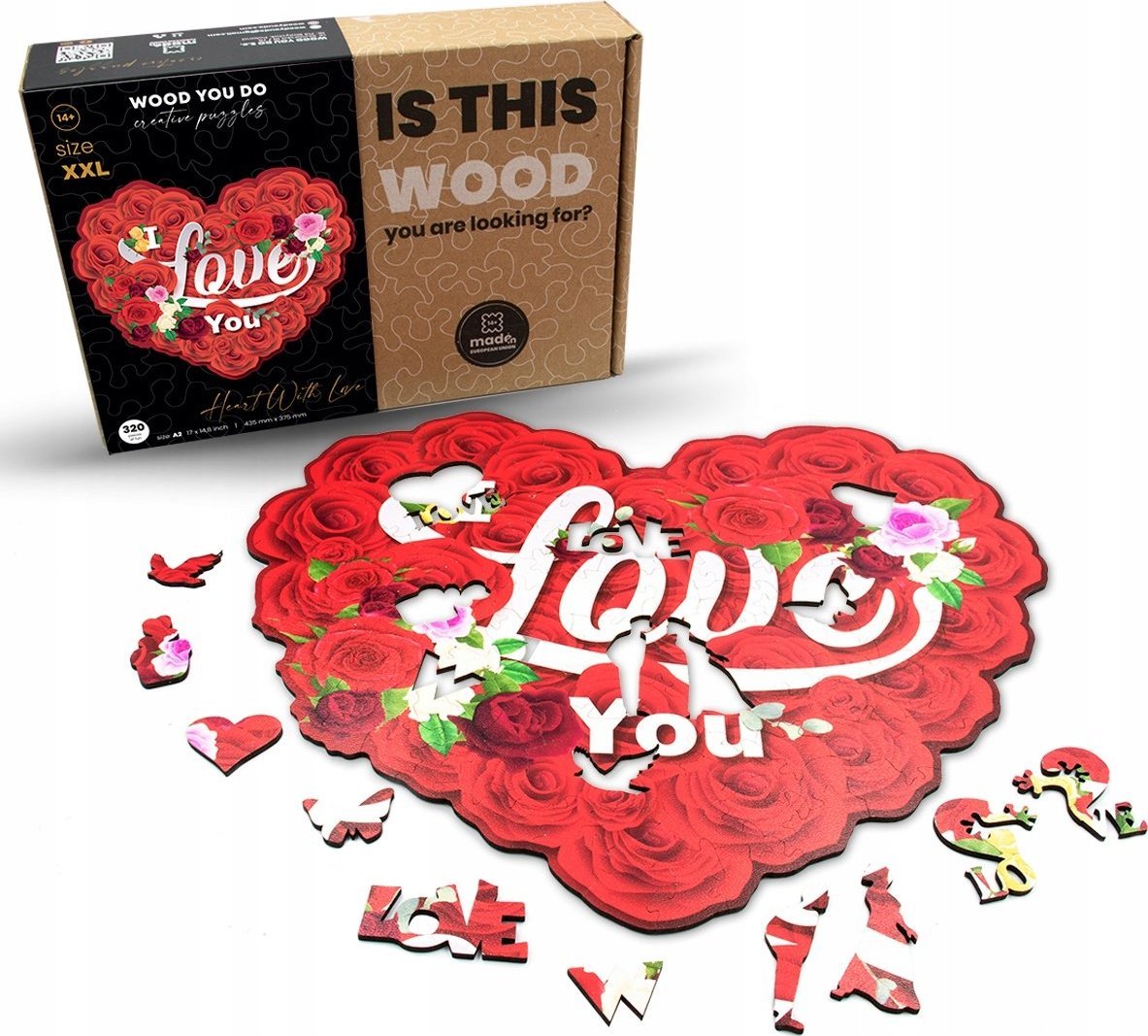 WOOD YOU DO PUZZLE DREWNIANE DUŻE SERCE 140 elementów LOVE