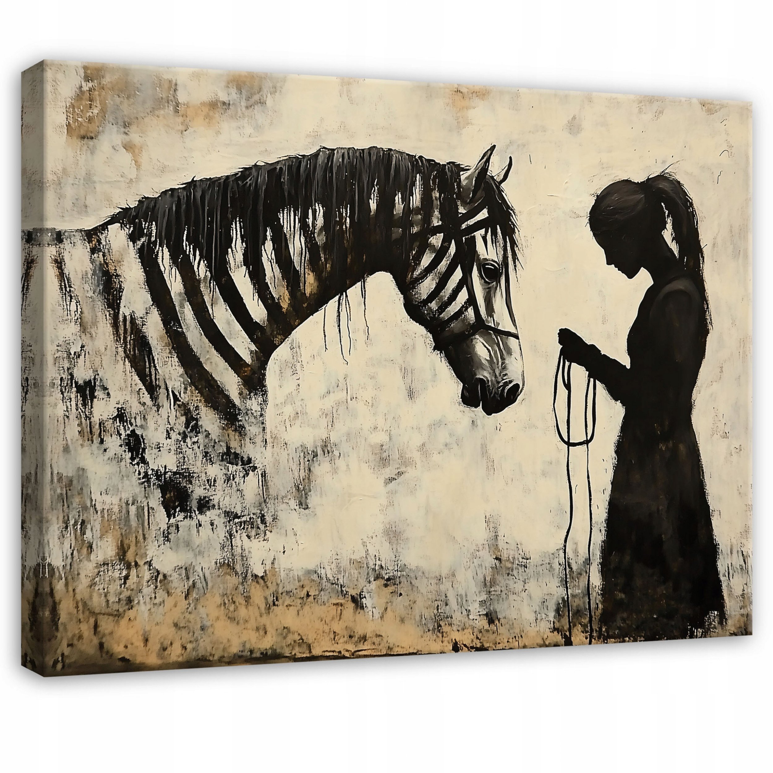 OBRAZ ABSTRAKCJA BANKSY BEŻOWY ZEBRA DO SYPIALNI SALONU NA PŁÓTNIE 60x40