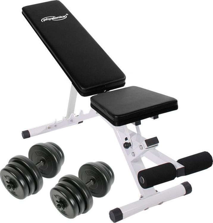 Physionics Physionics Wielofunkcyjna ławka treningowa + hantle 40 kg