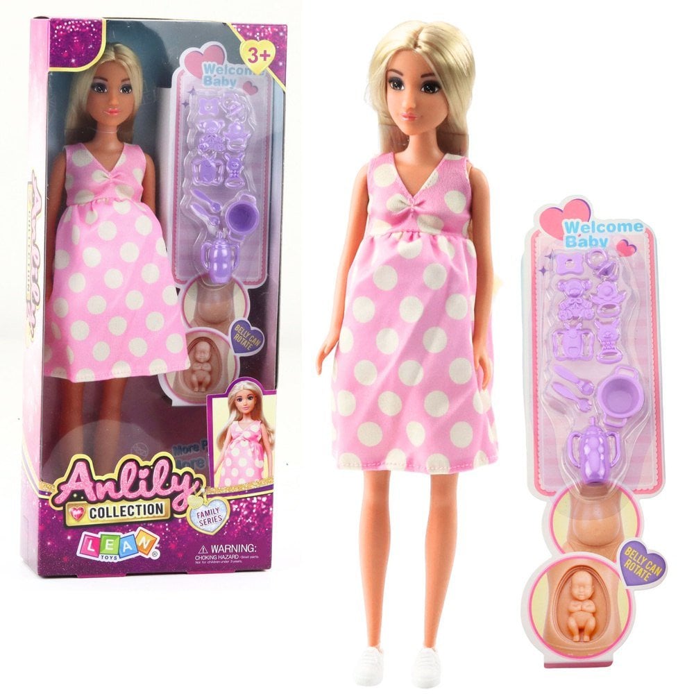 Lalka Anlily W Ciąży Sukienka W Kropki Akcesoria Dziecko LEAN Toys