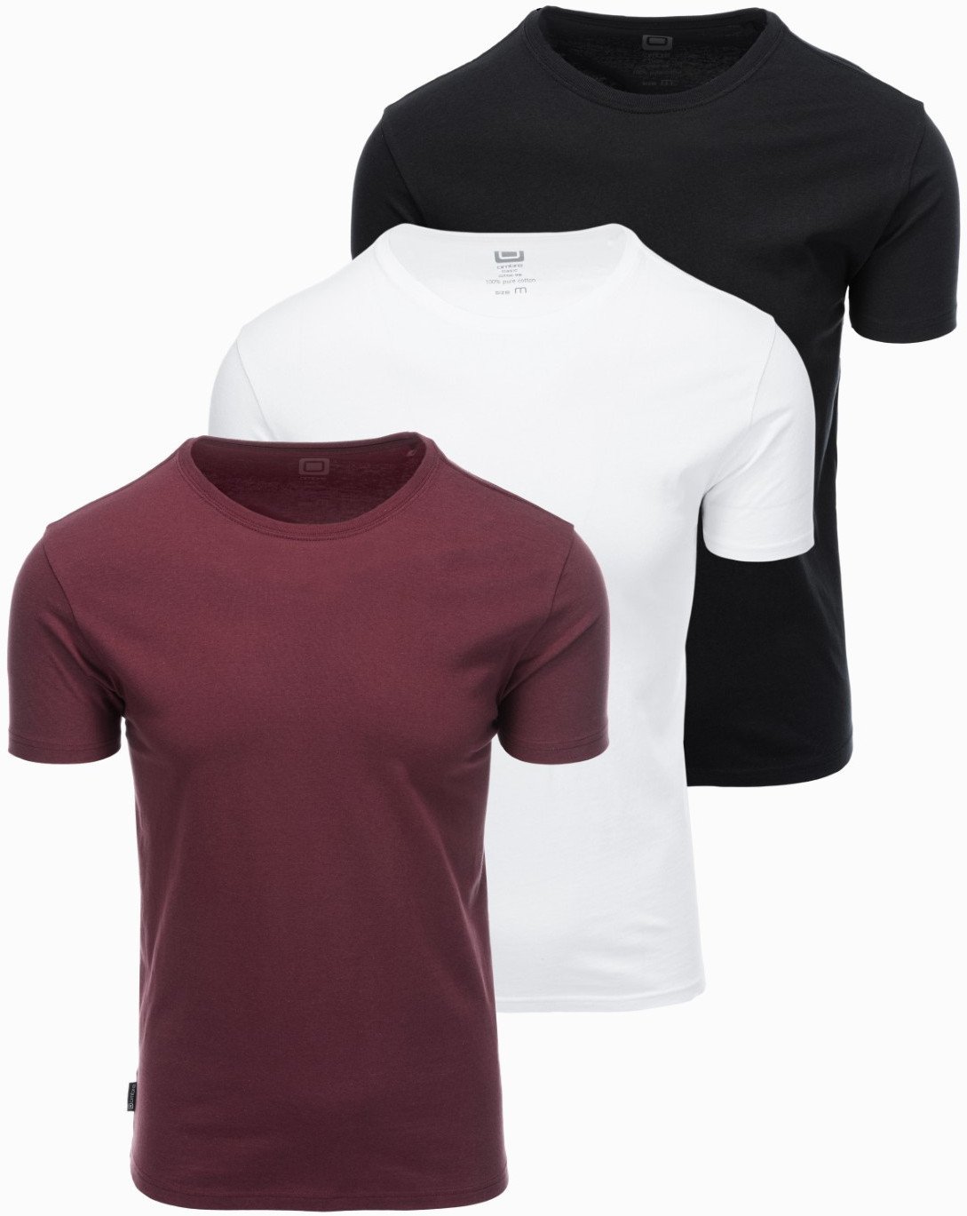 Zestaw bawełnianych t-shirtów męskich BASIC z okrągłym dekoltem czarny/biały/bordowy V6 OM-TSBS-0232 XXL