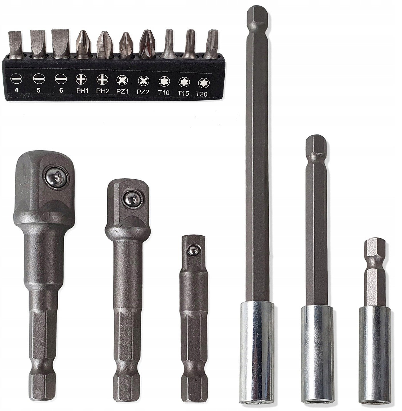 Zestaw bitów płaskie PH PZ Torx + adaptery i przedłużki 16 szt.
