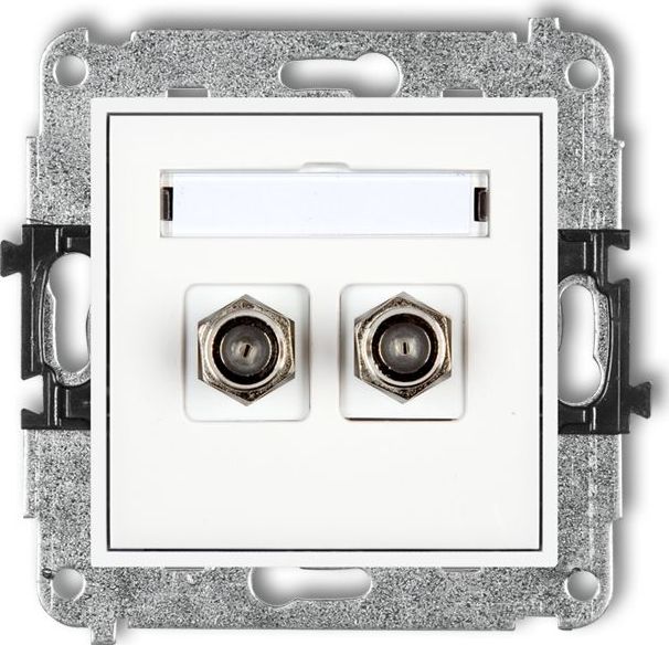 Karlik MINI Gniazdo antenowe podwójne typu F (SAT) niklowany biały MGF-2