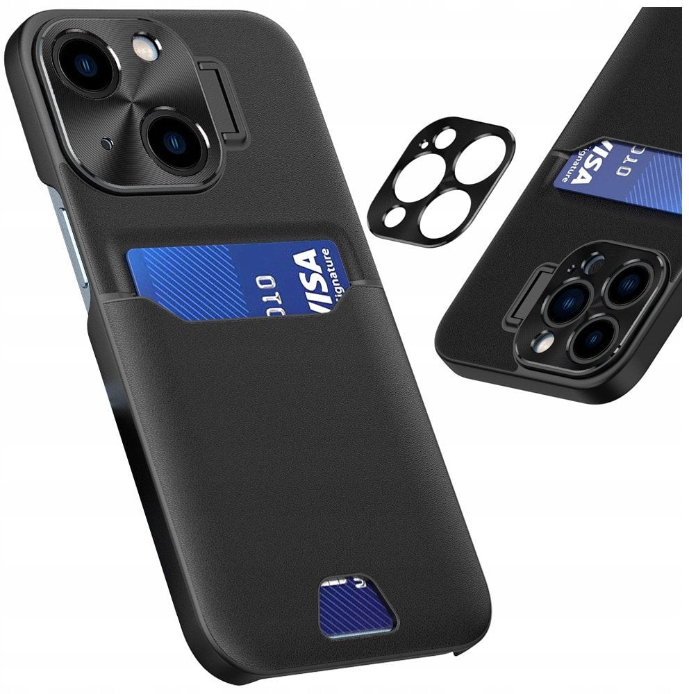 Leather Stand Case etui Samsung Galaxy S23+ pokrowiec portfel na kartę z podstawką czarne