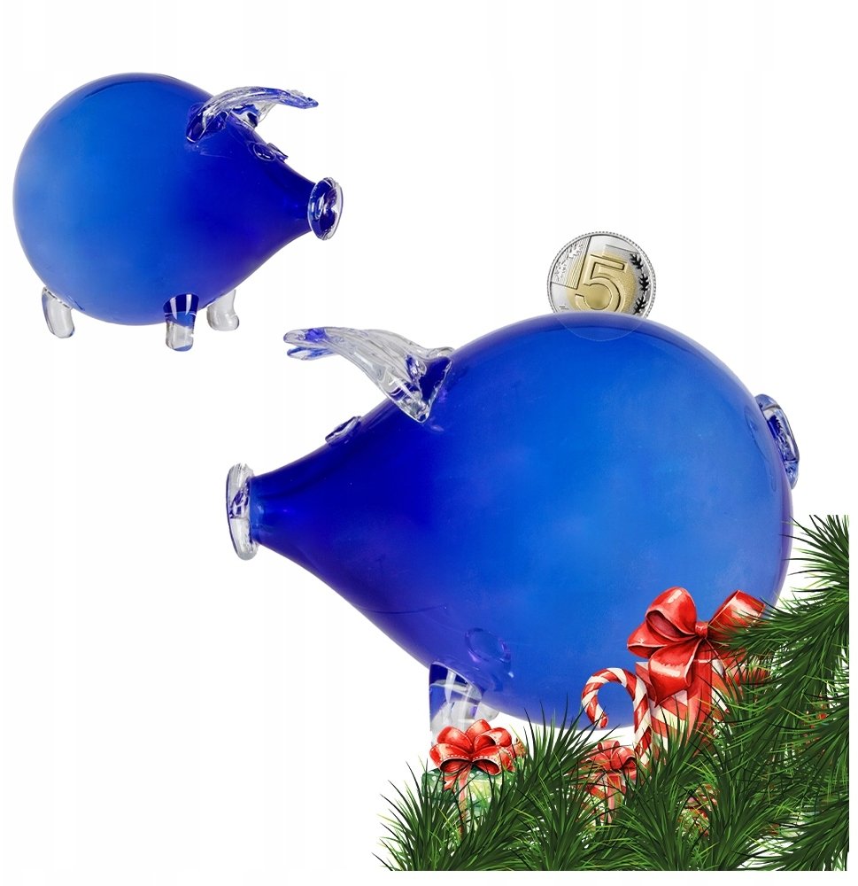 ŚWINKA SKARBONKA NIEBIESKA duża szklana na prezent dla CHŁOPCA na święta