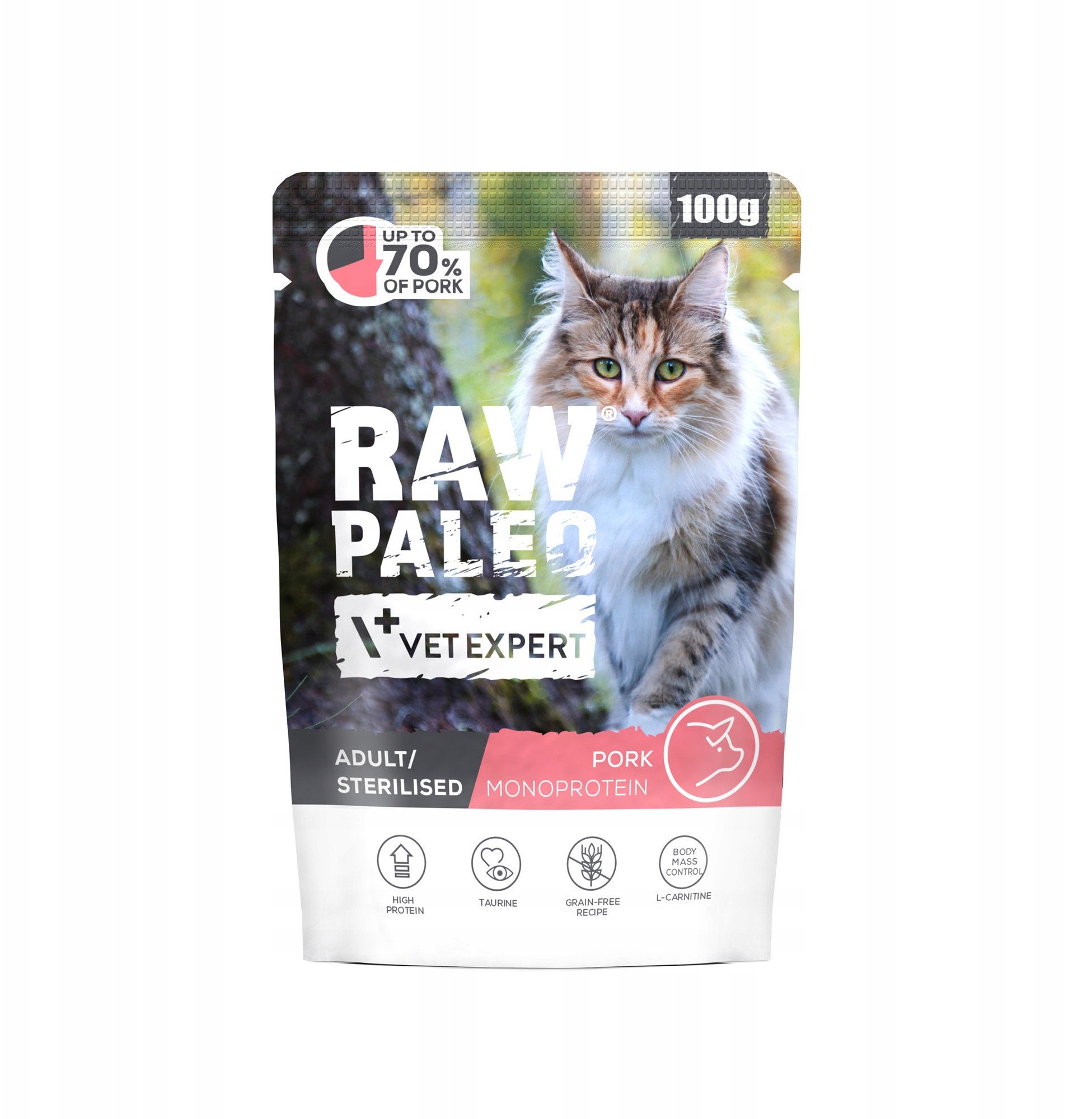 VetExpert Raw Paleo Adult/Sterilised Cat Pork 100g