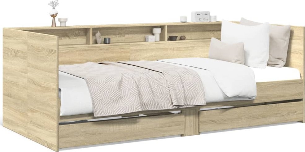 Metalowa rama łóżka, bez materaca, dąb sonoma, 90x200 cm