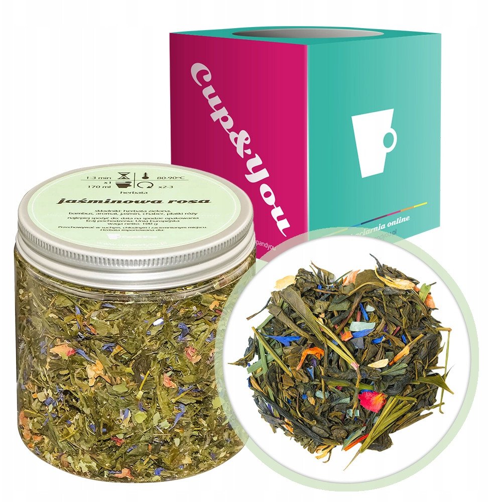 Herbata zielona JAŚMINOWA ROSA jaśmin płatki róży chaber 80g - sypana liściasta herbata PREMIUM Cup&You