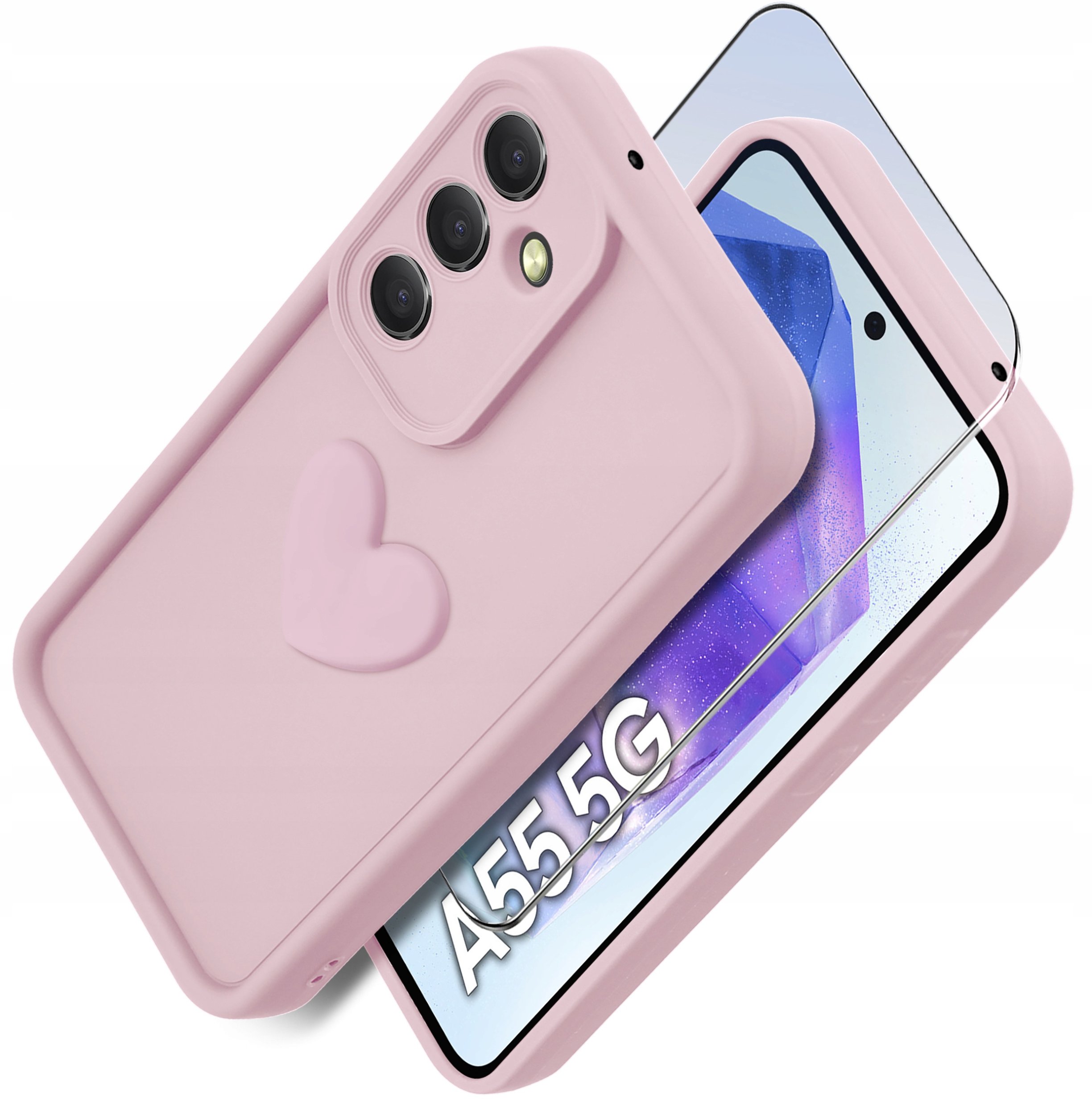 Etui do Samsung A55 5G silikonowe MATOWE serce + Szkło ochronne na ekran 9H
