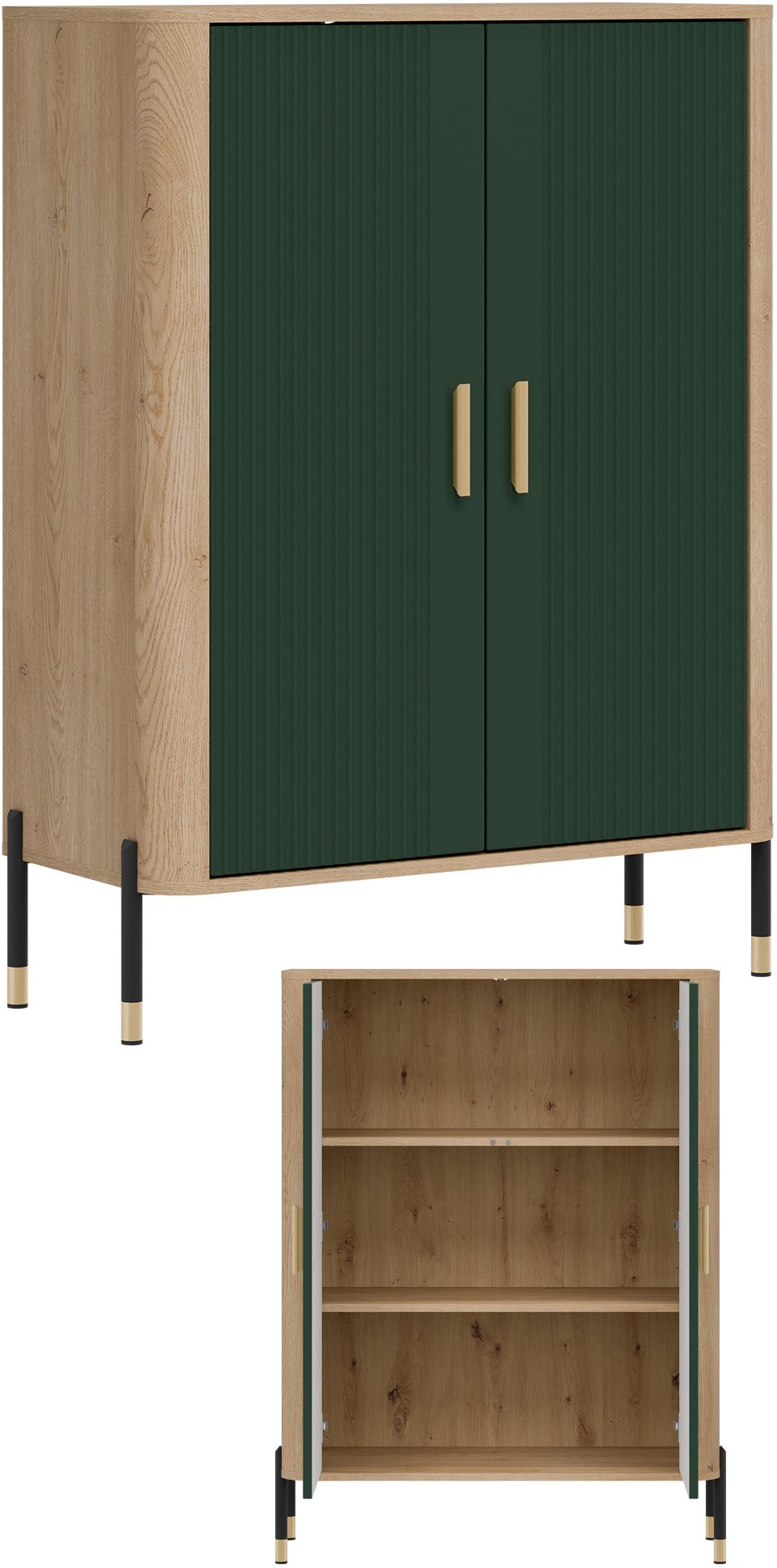 Szafka dwudrzwiowa Komoda Regał zamykany Dąb Zielony Złoty DANTE DT11