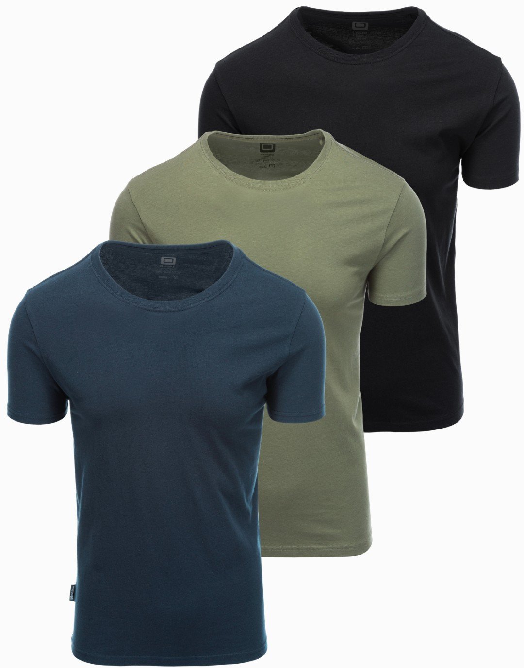 Zestaw męskich bawełnianych t-shirtów BASIC z okrągłym dekoltem czarny/granatowy/khaki V3 OM-TSBS-0232 L