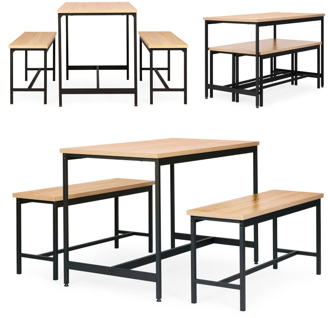 Zestaw loftowych mebli do jadalni kuchni stolik 2 ławki ModernHome