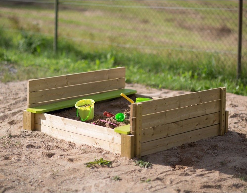 Wendy Wendy Toys Drewniana piaskownica wraz z przykryciem i siedziskami 120x120 cm