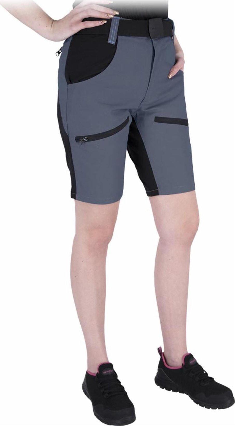 R.E.I.S. HOBBER-L-TS - Spodnie ochronne do pasa HOBBER z krótkimi nogawkami damskie 65% poliester, 35% bawełna o gramaturze 260 - ciemnoszaro-czarny X