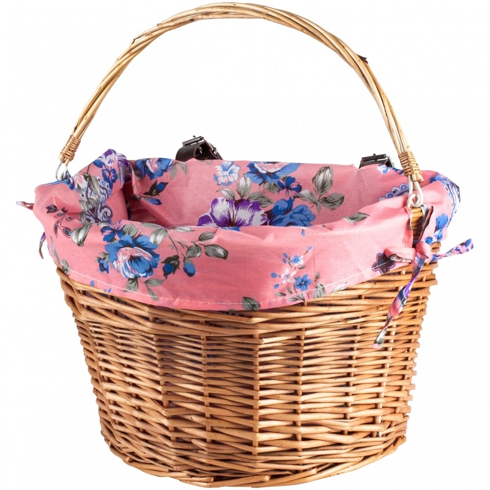 Wiklinowy Koszyk na Rower Kierownicę + Wkład Kwiatki Piwonie
