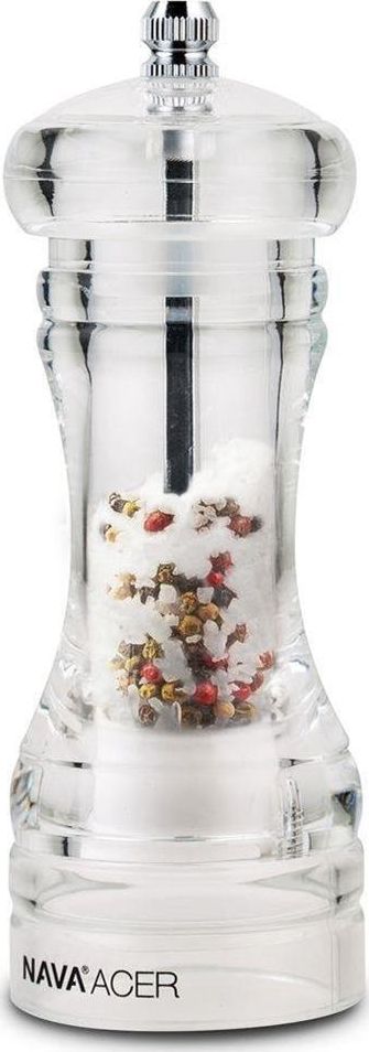 Młynek do przypraw NAVA Młynek AKRYLOWY PRZEZROCZYSTY do mielenia przypraw pieprzu soli 14 cm