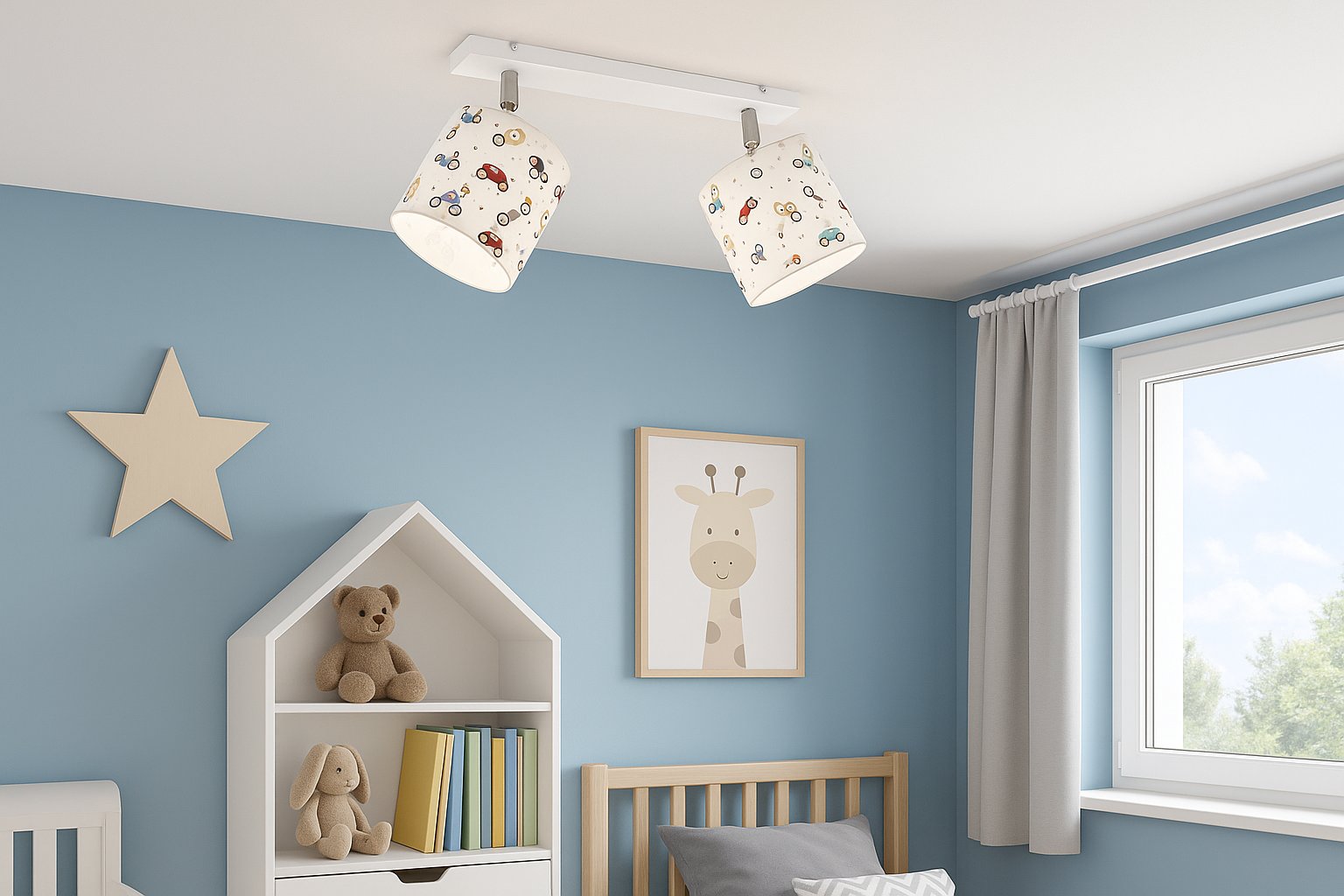 Lampa wisząca regulowana do pokoju chłopca autka