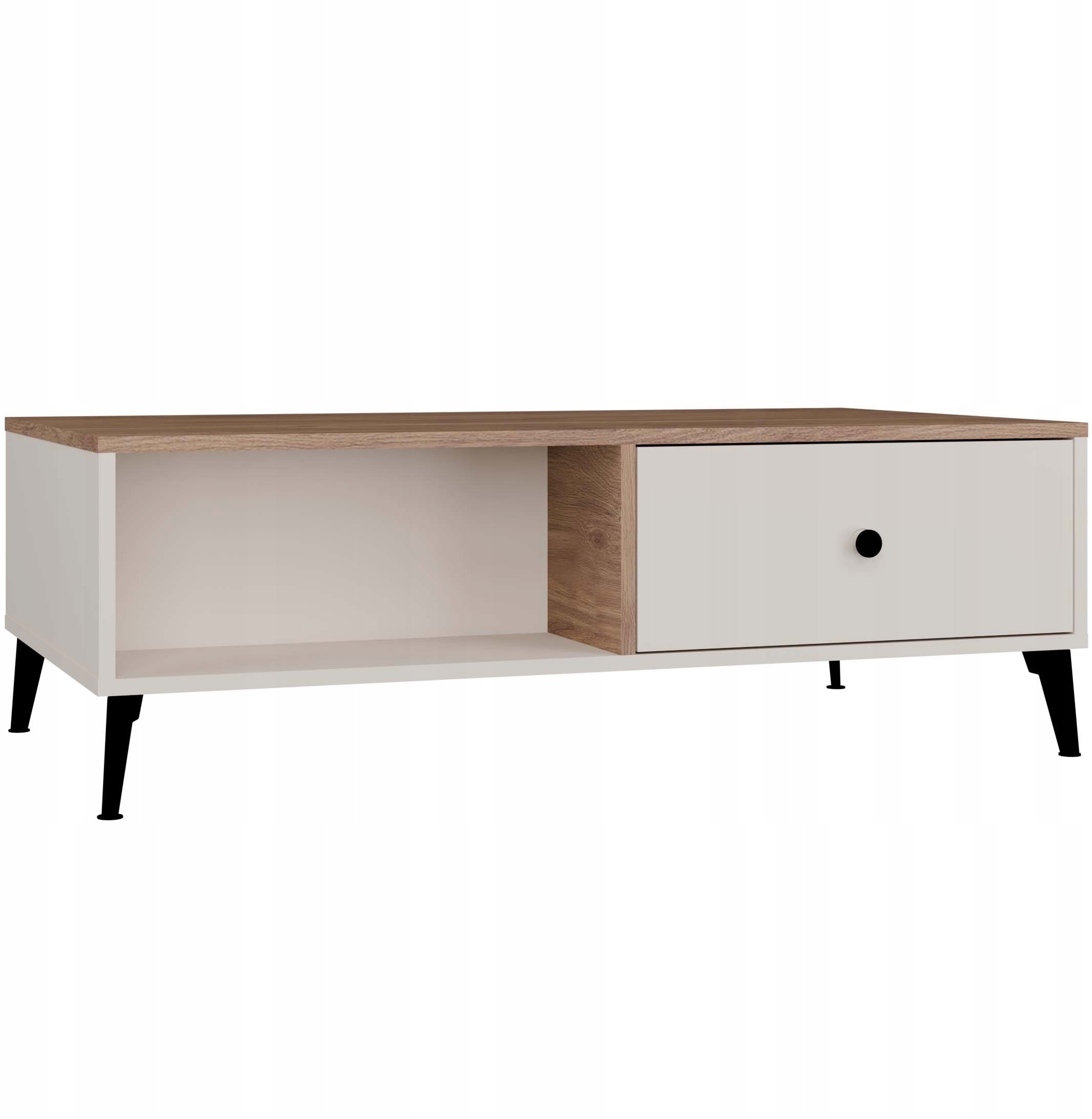 Stolik Kawowy Ława POINT 2S 110 Kaszmir Beż Dąb Castello 2 Szuflady Do Salonu