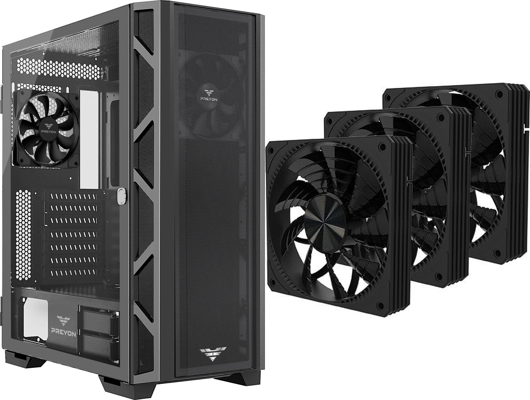 Obudowa PREYON Obudowa PREYON Nest Meshy (PRENM02B) + Wentylator PREYON Falcon Eye 120 PWM 3-pack (PFE1203B)