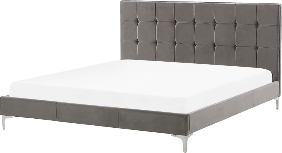 Beliani Łóżko welurowe 160 x 200 cm szare AMBERT
