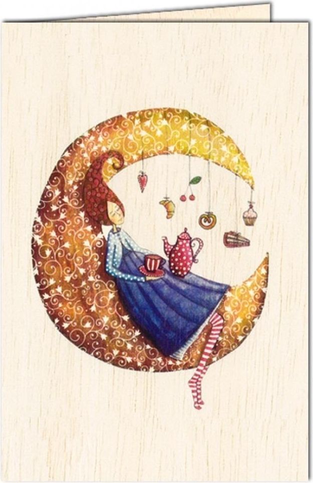 Cozywood Karnet drewniany C6 + koperta Księżyc