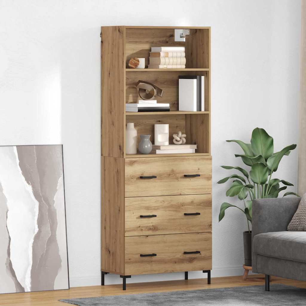 vidaXL Highboard z szufladą rzemieślniczą dąb, 69,5 x 32,5 x 180 cm