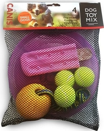 NAGA Hundelegetøj mix, 4 stk (frisbee, bold i snor, tennisbold, ispind)
