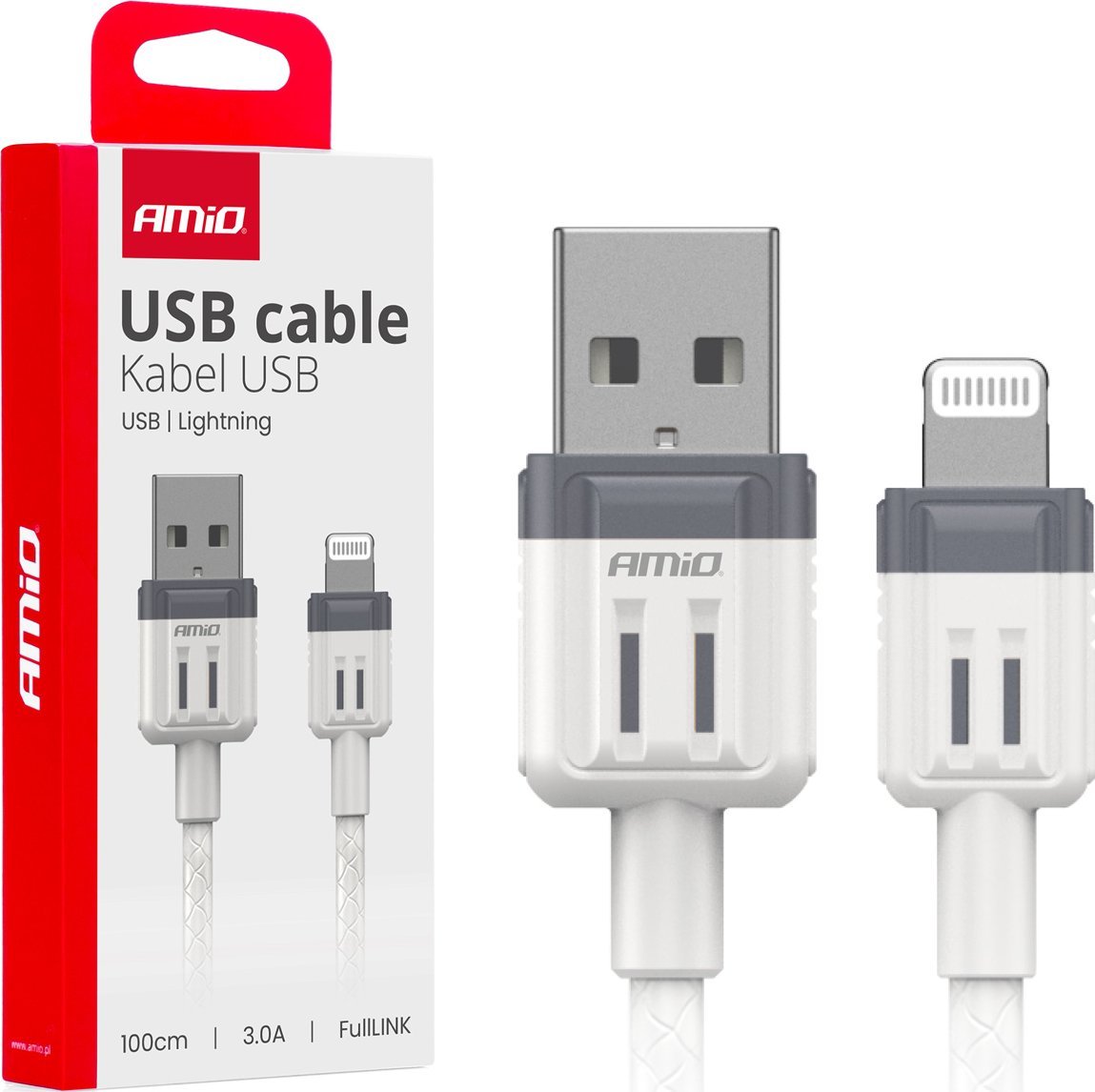 Kabel USB AMiO USB-A - Lightning 1 m Biały