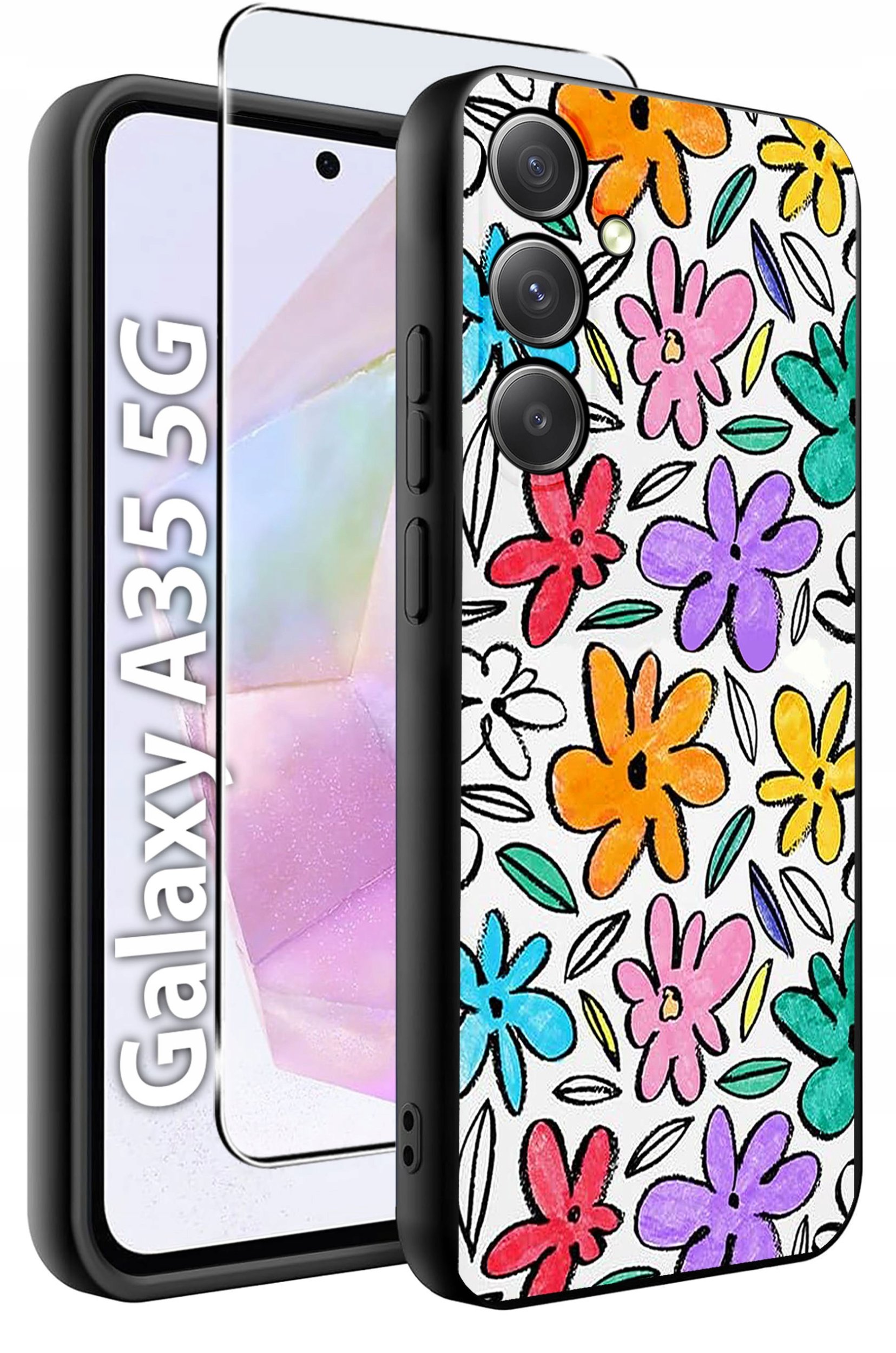 ETUI do Samsung A35 5G WZORY | SILIKONOWE MATT CASE + SZKŁO HARTOWANE 9H