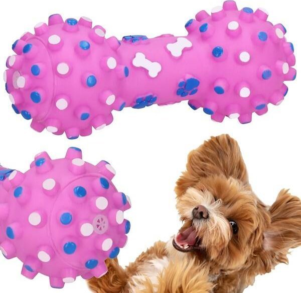 Springos Zabawka gumowa dla psa, gryzak kość piszcząca, różowy UNIWERSALNY